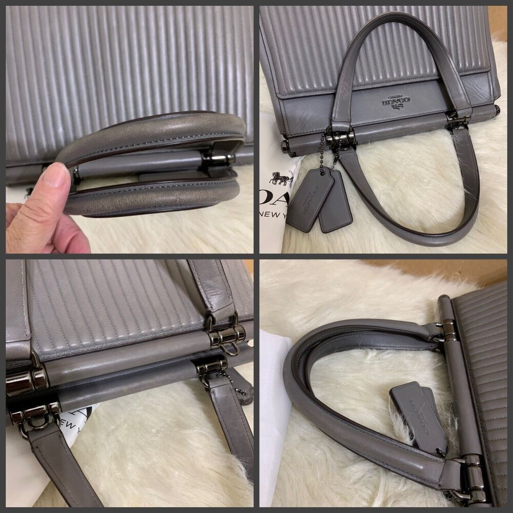 COACH Gray Linear Quilted Leather GRACE Structured Dowel Top Satchel #22728 - Picture 12 of 16